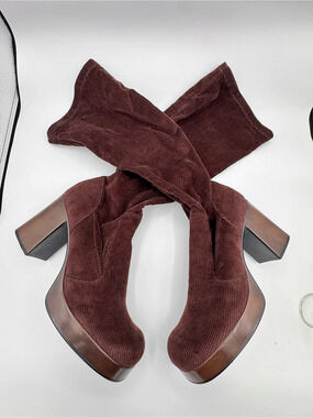 Vintage Y2K Mudd brand  Brown corduroy  Over-the-Knee Heeled Boots